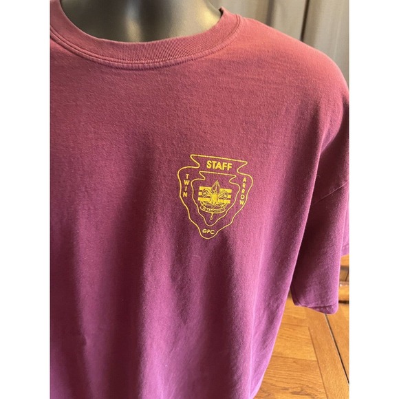 Vintage Boy Scouts Staff T Shirt XL - Twin Arrow Camp Maroon Red Faded Cub Scout - Picture 2 of 9